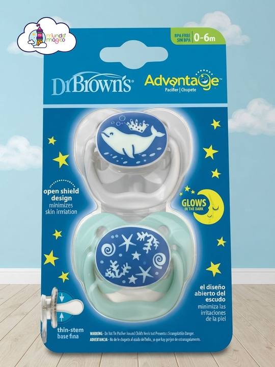 Chupones Dr. Brown's Advantage 0-6m Brillan en la Oscuridad